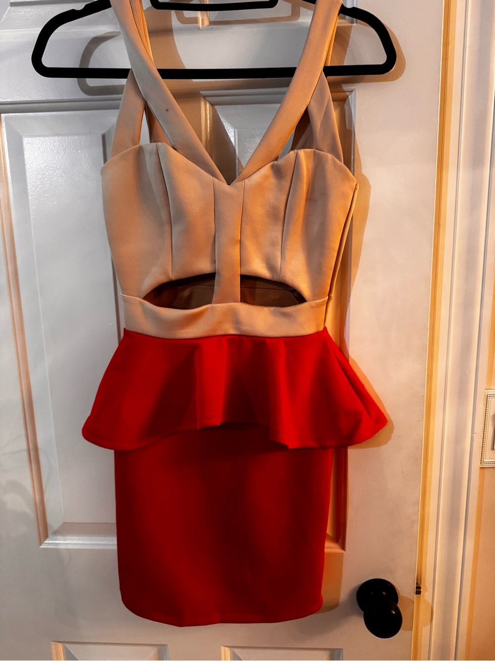Arden B Beige and Red Peplum Mini Dress